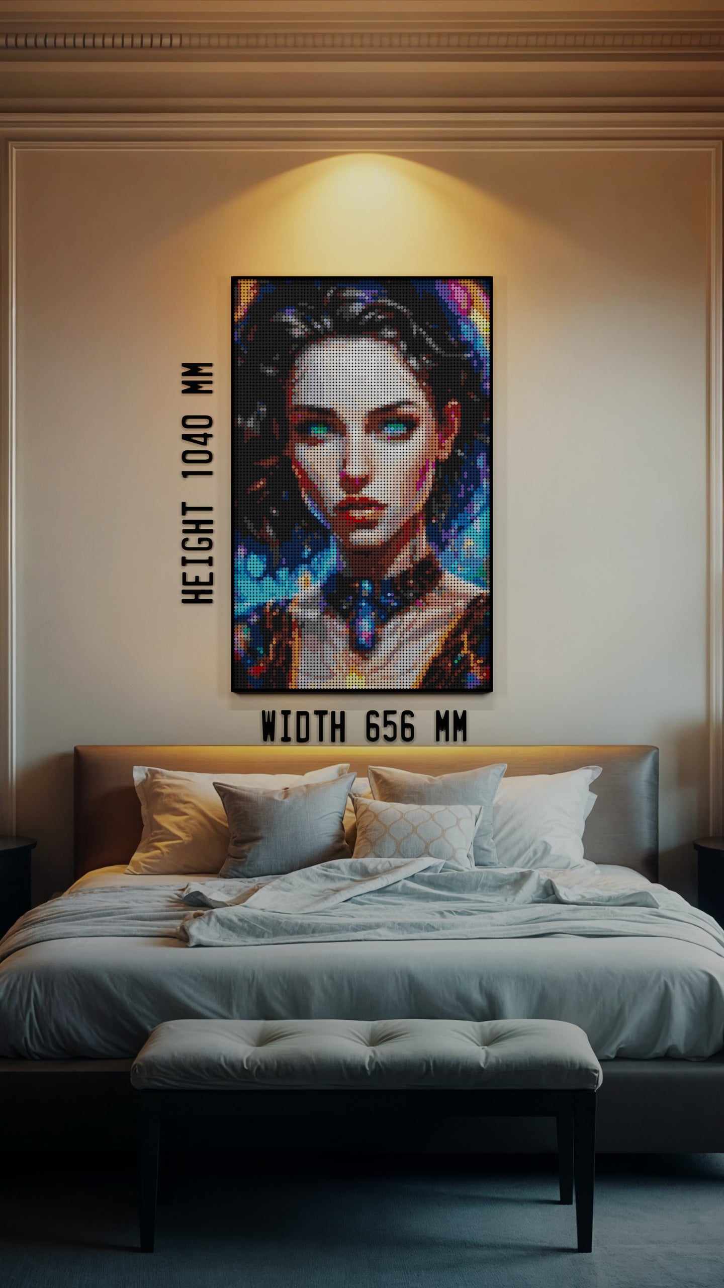 Temporal Ravette LEGO® Style mosaic wall art made from colorful plastic bricks